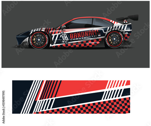 Modern Car Wrap Design with Construction Company Branding and Geometric Patterns