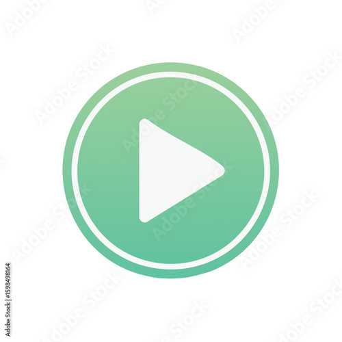 White Play Button Icon in Round Gradient Green Frame Isolated on White