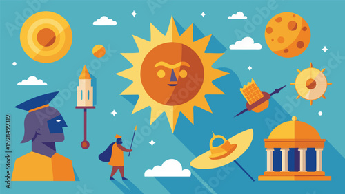 A journal entry from the viewpoint of the sun describing the various activities and events it has witnessed throughout history.. Vector illustration