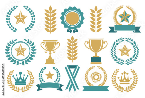 Award, Laurel Wreath, and Trophy Icon Set

