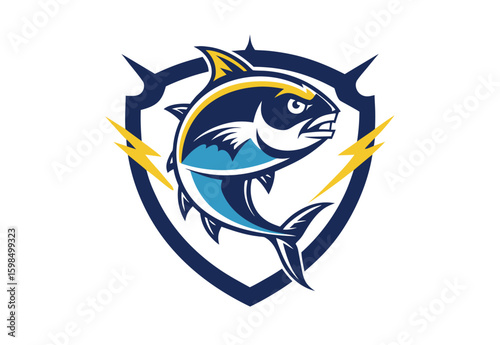 Classic vintage tuna fish emblem with wave elements jumping fish vector art perfect for t shirt