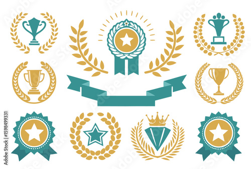 Award, Laurel Wreath, and Trophy Icon Set

