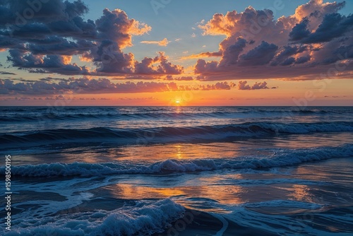Stunning Ocean Sunset Reflected on Vibrant Blue Waves
