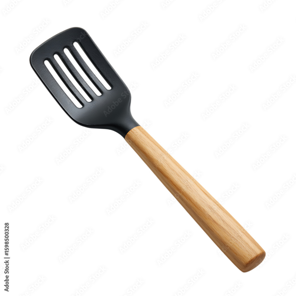 3d slotted spatula with wooden handle isolated on transparent background 3d slotted spatula with wooden handle isolated on transparent background