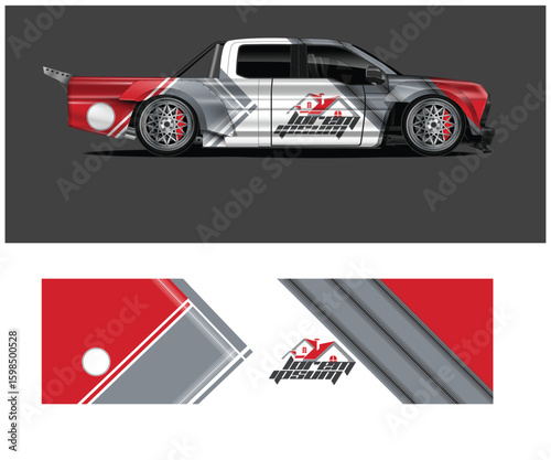 Modern Truck Wrap Design with Abstract Graphics and Real Estate Logo