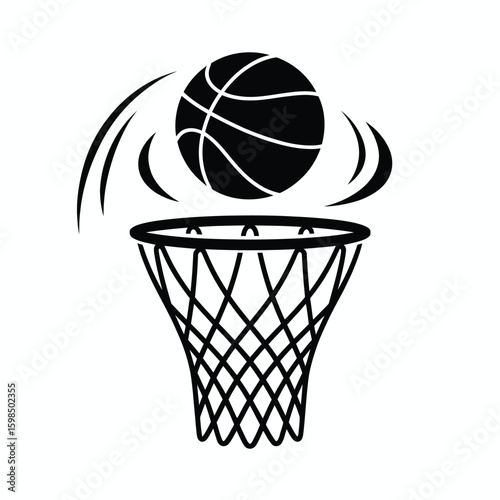Basketball going through the hoop with motion lines