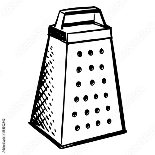 Cheese grater in a sketch style with simple lines and shapes  