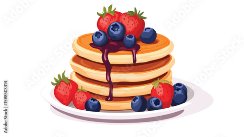 Delicious Blueberry and Strawberry Topping Pancake Stack