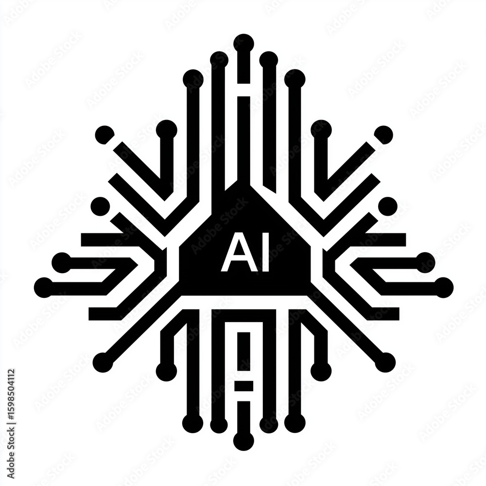 Obraz premium AI engineer logo, mimimal, 2d vector design, black and white.