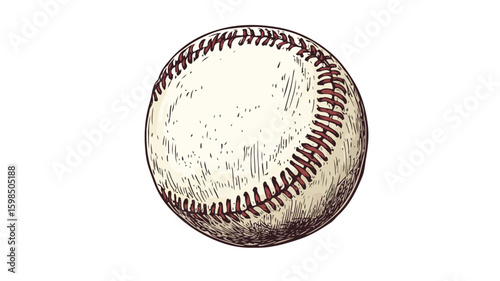 Detailed Baseball Color Engraving Illustration on Isolated Background