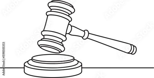 Black and white gavel and sound block vector illustration on white background