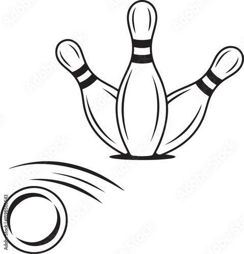 Bowling Pins and Ball Vector Illustration in Black and White