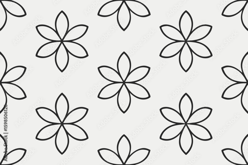 Fototapeta premium Minimalist floral pattern with black outlines on white linear