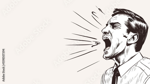Fierce Businessman in Continuous Line Style Shouting