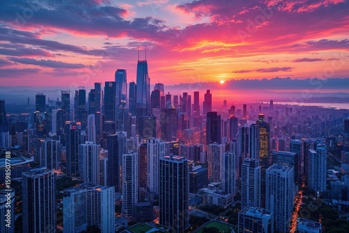 Vibrant Urban Sunset Above Stunning City Skyline