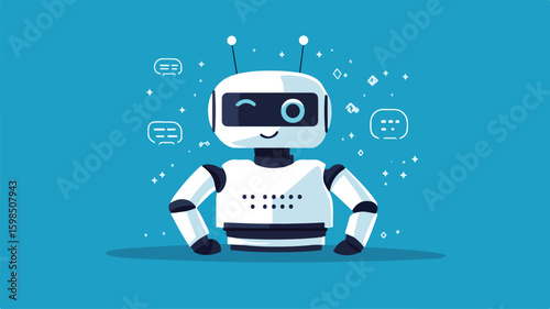 Chat Bot Concept Illustration: Simplistic Flat Vector Design