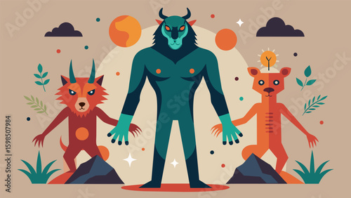 A figure with animal features portraying the primal instincts that lie within our subconscious.. Vector illustration