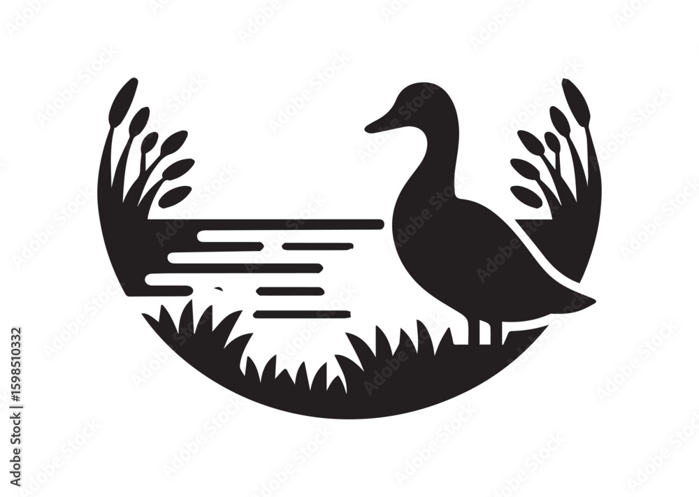 Fototapeta premium Duck silhouette black vector white background