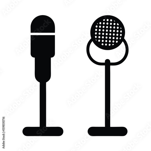 Two microphone silhouettes on stands