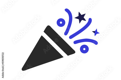 Confetti popper exploding with blue stars and circles