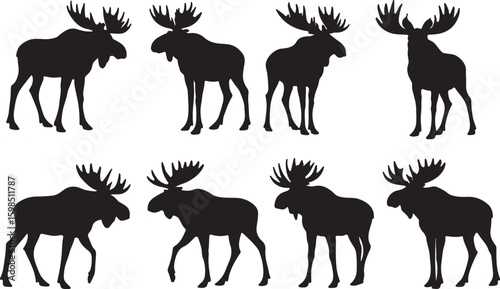 Collection of wild moose silhouettes