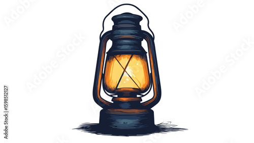 Vintage Lantern Color Engraving Illustration EPS