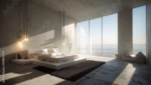 Coastal bedroom with minimalist design.