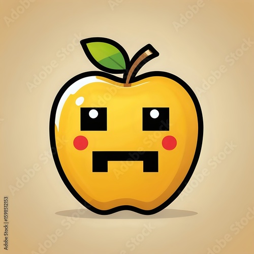 Gold apple with green leaf