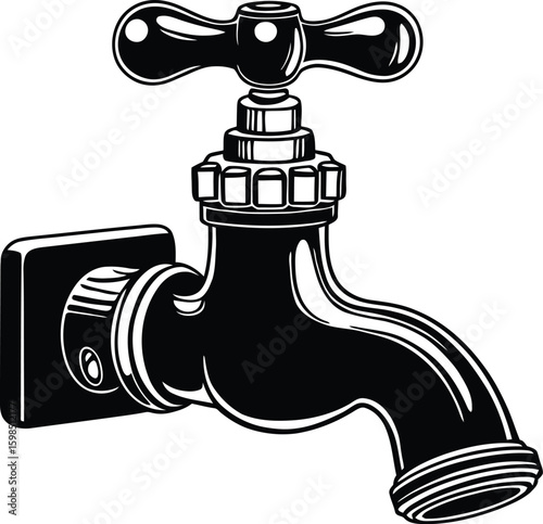 Tap vector illustration - Black and white water opener and closer. 