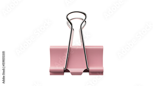 Photo of a pink binder clip is isolated on transparent background