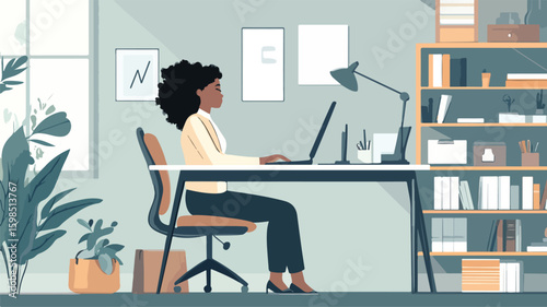 Efficient Businesswoman Working Productively at Office Desk