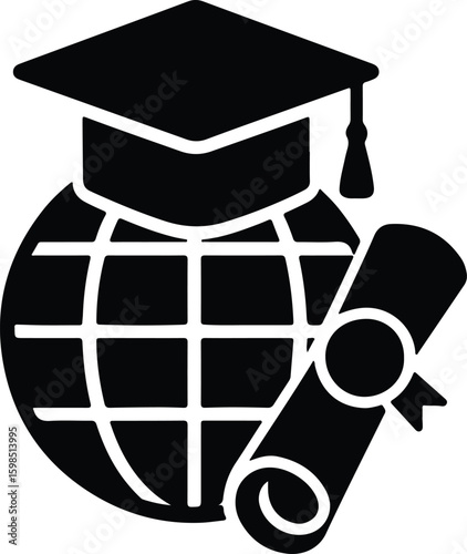 Silhouette graduation cap globe and diploma education vector Illustrator