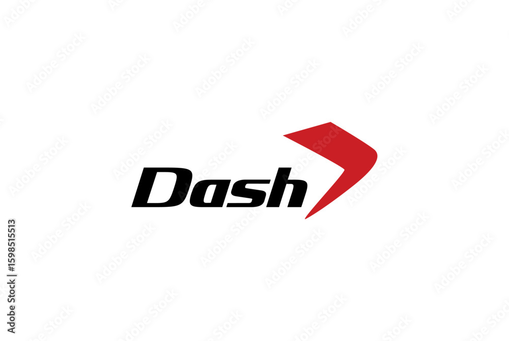 Fototapeta premium Dash Logo design and business name idea digital speed and forward progress with a sleek arrow. Modern abstract design element for technology, business, and innovative concepts.