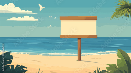 Professional Signboard on Seashore Beachfront for Advertisement Illustration