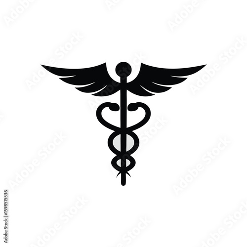 Black caduceus symbol with wings and snakes medical