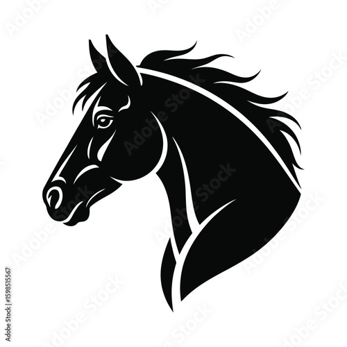 Black horse head silhouette isolated on white background