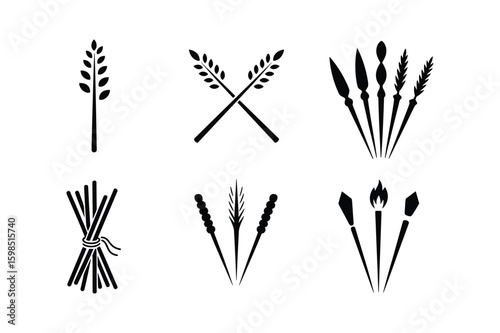 Wheat stalks crossed spears bundle of reeds and torches grain agriculture