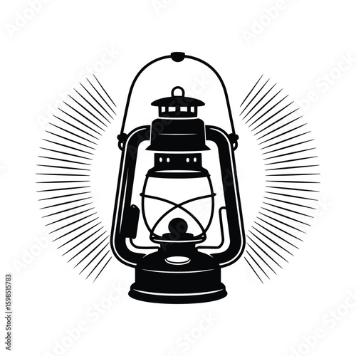 Vintage kerosene lantern silhouette isolated on white background