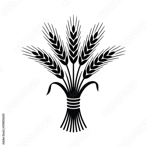Black silhouette of a sheaf of wheat isolated on white background