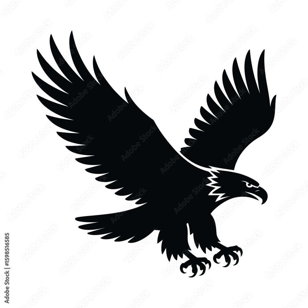 Obraz premium Black silhouette of an eagle in flight isolated on white background silhouette