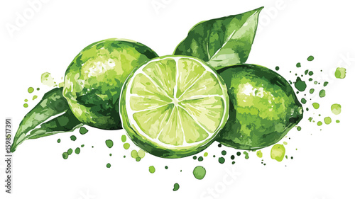 Watercolor Lime Fruits Splash Style Illustration