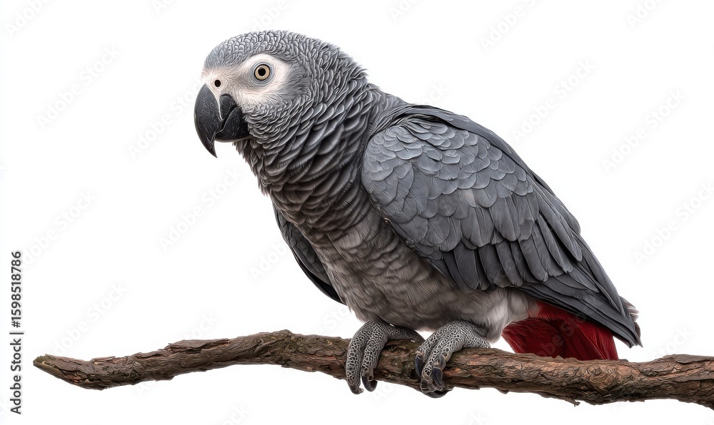 Fototapeta premium Grey parrot perched on a branch