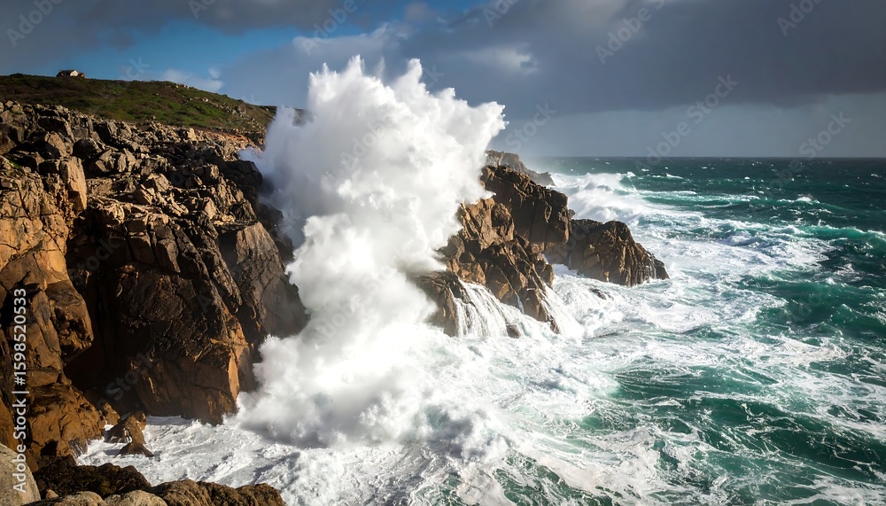 Fototapeta premium Powerful waves crash against rocky cliffs (2)
