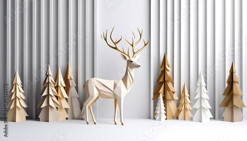 Geometric deer in a winter forest