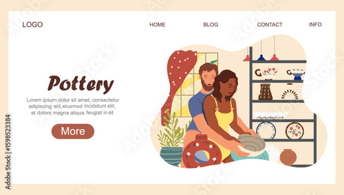 Landing page Pottery. Workshop concept. Creative hobby illustration capturing the joy of ceramics. Vector illustration hand drawn art.