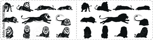 Lion silhouettes set - running, sitting, laying