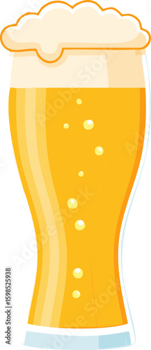 Beer Glass with Foam and Bubbles