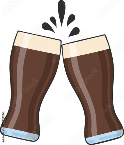 Two Stout Beer Glasses Clinking