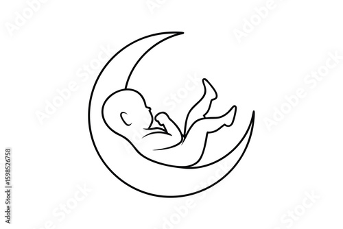 Outline baby sleeping in crescent moon on infant child