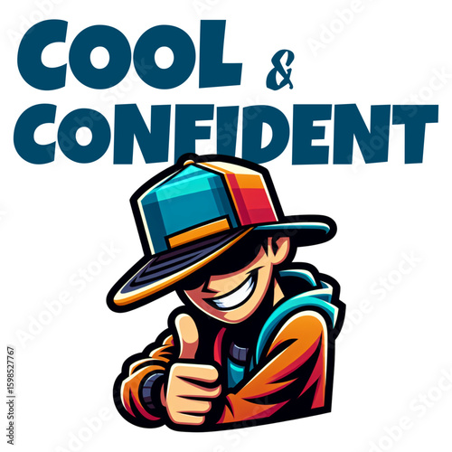 Cool and Confident illustration: An illustration of a person wearing a cap and jacket, confidently flashing the thumbs-up sign, exuding a sense of self-assurance and ease.